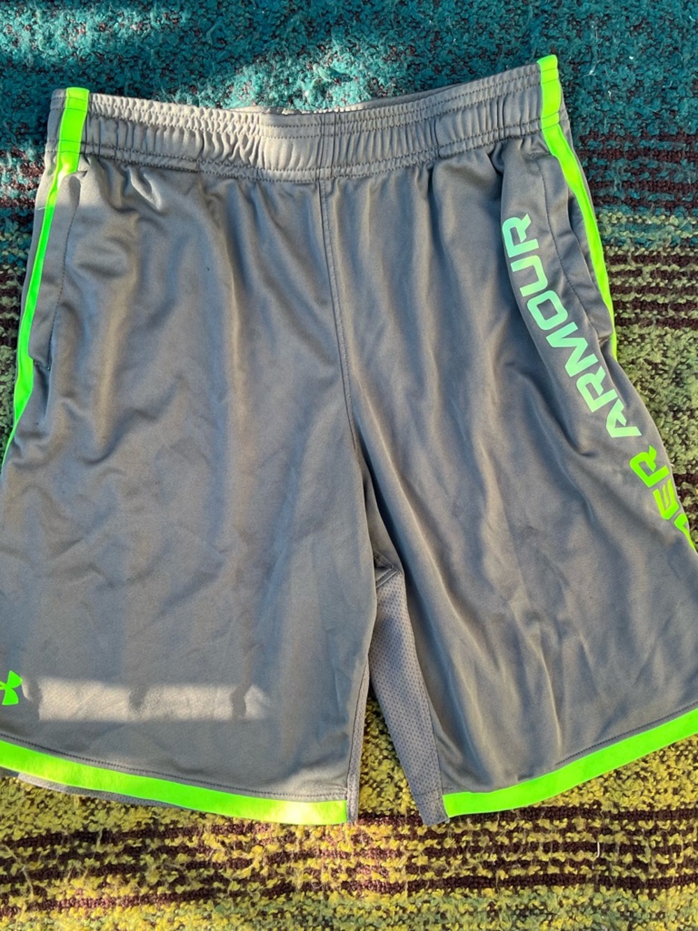 Under Armour Olive Green Shorts with Neon Green Accents